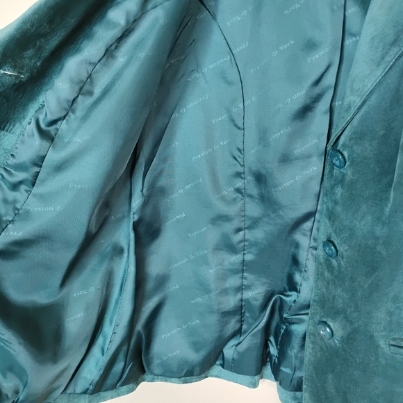 Preston & York Suede Leather Blazer Jacket Deep Teal Single-Breasted Notch Lapel - Picture 8 of 10